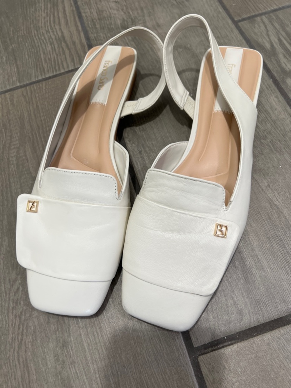 Franco Sarto White Leather Slingback Loafers